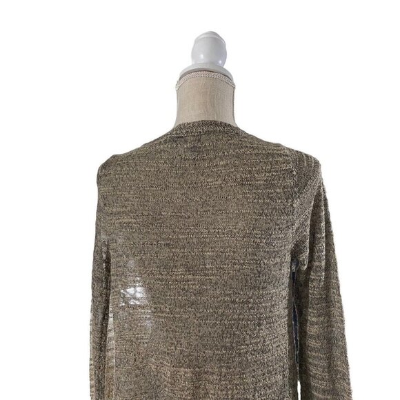 BKE Gimmicks Open Weave Women Tan Raw Edge Chiffon Trim Wool Cardigan Sz Small - Picture 8 of 13